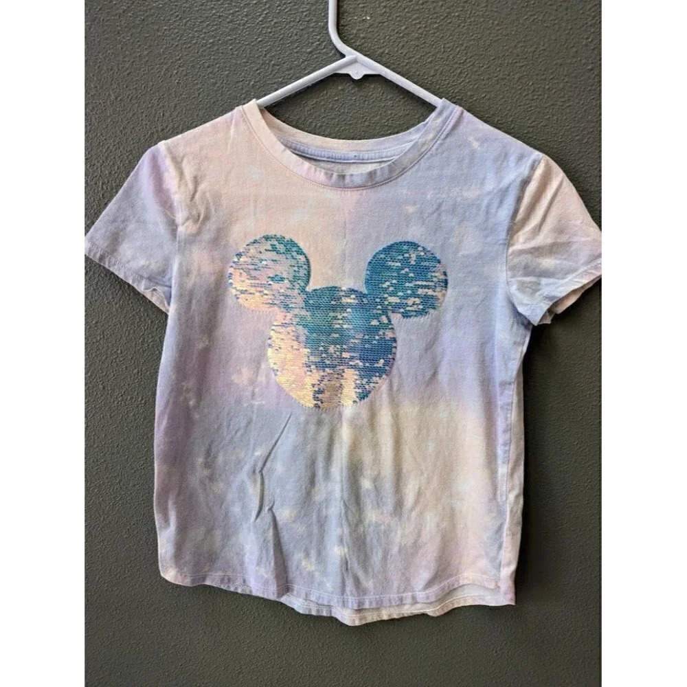 Gap Disney Collab Sequin Mickey Pastel Tie Dye Tee Girls XL